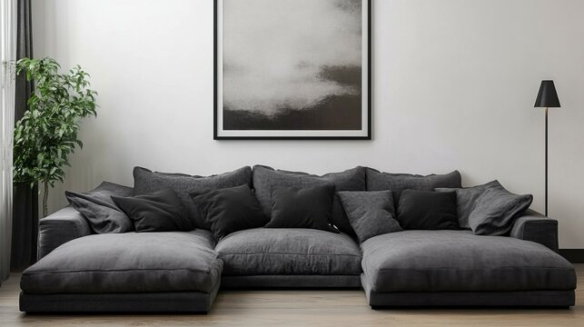 Modern Living Room Interior With Stylish Gray Sofa And Decor