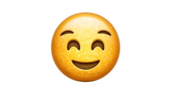 A cheerful emoji with a sparkling smile perfect for expressing joy and positivity in digital c