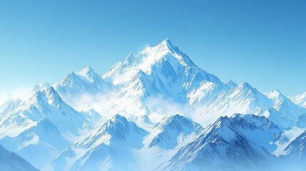 Obraz premium Majestic snow-capped mountain range with rugged peaks under clear blue sky in a breathtaking landscape perfect for nature photography and outdoor adventures