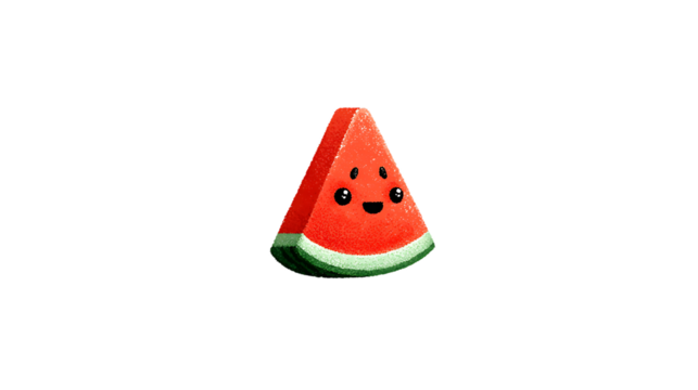 A cheerful slice of watermelon with a cute face perfect for summer designs and foodrelated co