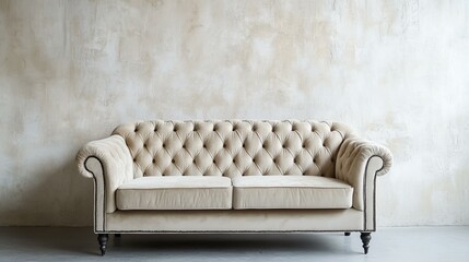 Elegant Cream Sofa With Textured Wall Background Interior