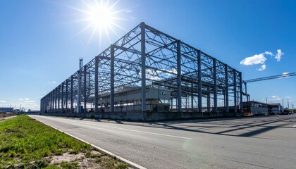 Obraz premium Modern Industrial Building Structure Under Bright Sunlight Sky