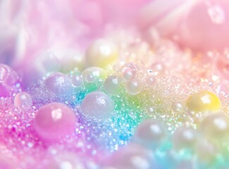 Soft focus pastel rainbow bokeh light background with shiny crystals, dreamy blurred abstract texture