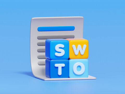 3D icon of SWOT report document, symbolizing formal business analysis and documentation.