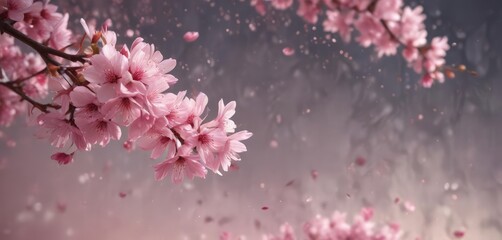 Abstract pink sakura petals gently falling against a blurred, dreamy background ,  calm,  peace,  soft