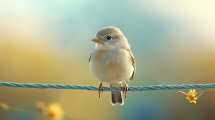 A serene bird portrait: Innocence captured on a cable perch with soft background