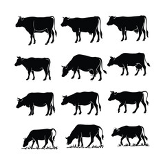 Cow Silhouette Vector Icon Set – Farm Animal Clipart Bundle for Cricut, Sublimation & Print Projects, cow silhouette vector, cow clipart bundle, cow svg files, farm animal vector, cow icon pack. 