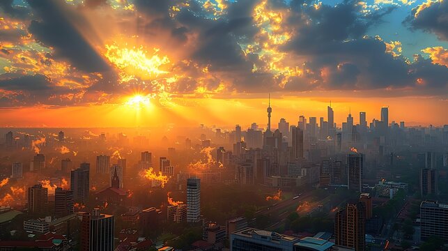 South African cityscape under vivid sunset high resolution image