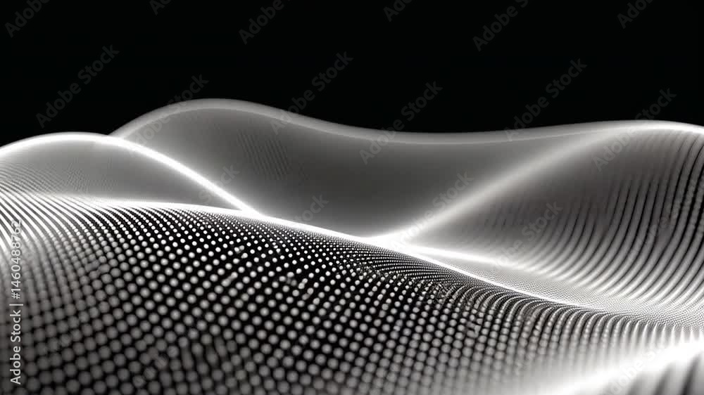 Poster abstract wave pattern with smooth curves and dotted texture, showcasing depth and movement in modern