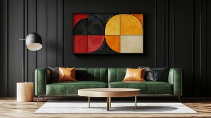 Modern Living Room Interior Design, Green Sofa And Art