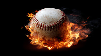 A fiery baseball surrounded by flames, symbolizing intensity and competition in sports