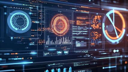 Futuristic interface visualization of data analytics and information processing - Powered by Adobe