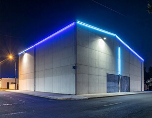 Obraz premium Modern Concrete Building with Neon Lights at Night Time