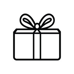 Gift Box Icon Illustration, Simple Present with Ribbon, Black Outline, Transparent