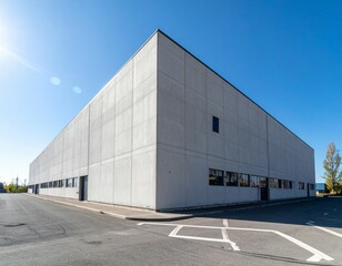 Fototapeta premium Modern Industrial Warehouse Building with Clear Blue Sky Background