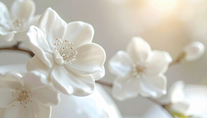 Fototapeta premium Elegant White Ceramic Flower with Delicate Petals and Soft Light
