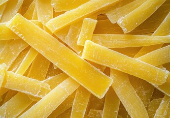 Yellow and Transparent Gelatin Sticks in a Pile Background for Cooking and Dessert Preparation or Food Decoration Creative Uses