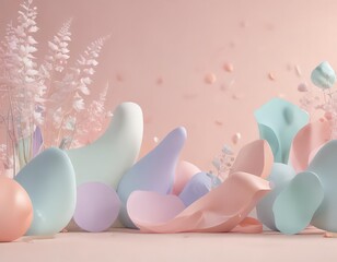 Soft, pastel-toned abstract shapes, evoking a feeling of gentle spring breeze ,  minimalist,  simple