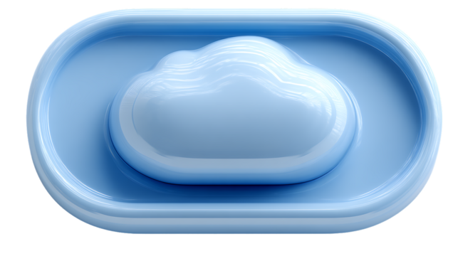 Abstract Blue Cloud Icon Design 3D Render Digital Art Glossy Texture Technology Symbol