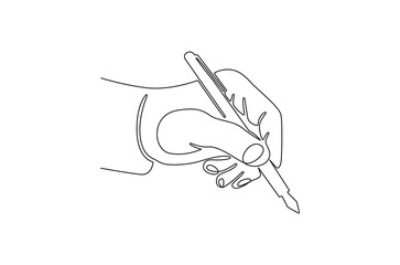 Continuous one line drawing of Hand holding pen. Single line drawing illustration of Hand holding pen and writing. Diary and Letter concept vector art. Doodle line illustration.