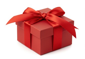 Obraz premium A single red gift box with a ribbon isolated on white background