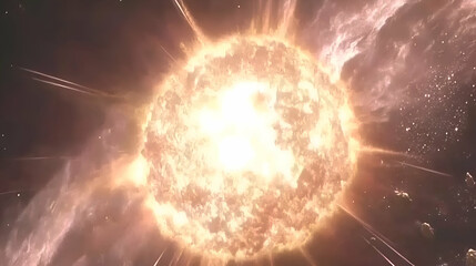 Fototapeta premium Witness a spectacular supernova explosion in space, a celestial event of immense power and beauty. The image captures the fiery brilliance and energy of the dying star.