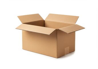 A corrugated fiberboard container box with open flaps isolated on white background