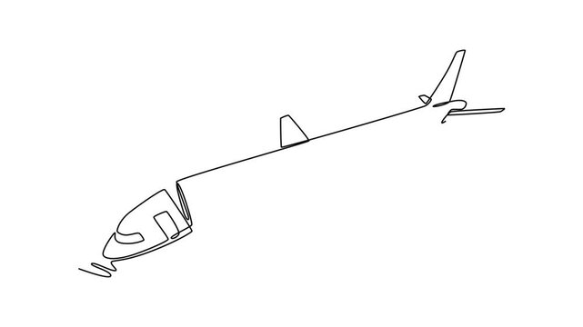 Plane crashes concept . Single line draw design. Full length animation illustration. High quality 4k footage