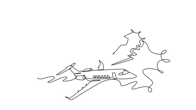 Plane crashes concept . Single line draw design. Full length animation illustration. High quality 4k footage