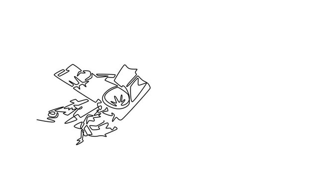 Plane crashes concept . Single line draw design. Full length animation illustration. High quality 4k footage