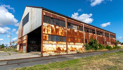 Fototapeta premium Abandoned Industrial Building with Rust and Weathered Exterior