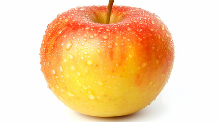 Juicy, ripe apple with water droplets, vibrant colors, healthy food concept.