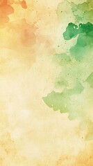 Fototapeta premium Green and orange watercolor stain blend beautifully on an old vintage parchment paper