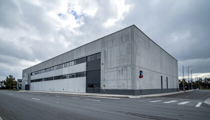 Obraz premium Modern Industrial Building with Concrete Facade in Urban Landscape
