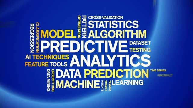 Predictive Analytics animated word cloud;text design animation tag kinetic typography seamless loop.