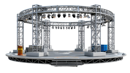 Modern Stage Construction: A robust steel stage designed for live performances and events, showcasing a blend of architectural elegance and industrial functionality. 