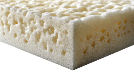 Porous Foam: Close-up image of a cream-colored foam, showcasing its porous structure. Perfect for illustrating textures and materials for design and educational purposes.