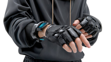 Modernized Gesture Control Technology: A glimpse of an individual, adorned with cutting-edge gesture-control gloves. Highlighting the seamless fusion of innovation.
