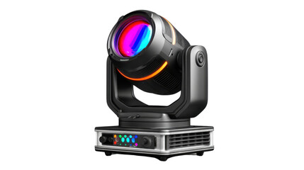 High-Tech Stage Spotlight : A vibrant and technologically advanced stage spotlight, equipped with a powerful lens and an array of colorful lighting effects.