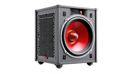 Obraz premium Audio Powerhouse: A high-fidelity subwoofer stands out in this detailed, studio-style shot, showcasing powerful audio and design.