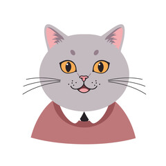 Fototapeta premium Cat portrait with yellow eyes wearing brown sweater and black tie vector illustration smiling face 