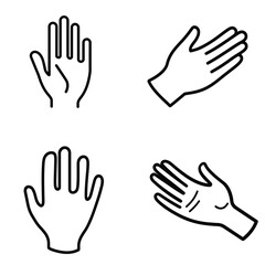 Hand Gesture Line Art Icons, Human Palm Outlines on Transparent Background