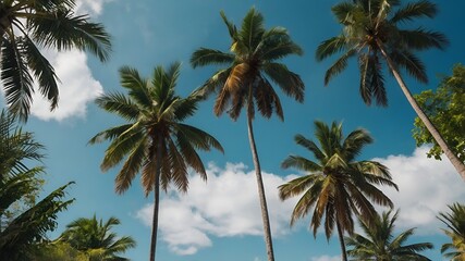 Stunning Tropical Paradise with Palm Trees and Blue Skies – Perfect for Summer Travel and Vacation Themes