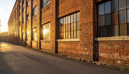 Sunset Reflection on Vintage Industrial Brick Building Wall