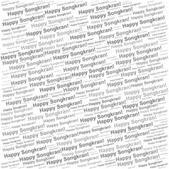 Word cloud with Happy Songkran repeated, themed for Thailand’s New Year festival and water celebration.