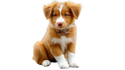 Obraz na płótnie Canvas Adorable Puppy: A heartwarming portrait of a cute puppy with soft, fluffy fur sitting patiently, with a captivating gaze. This image evokes feelings of comfort and companionship.