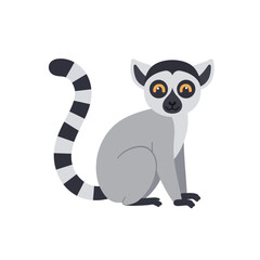 Obraz premium Ring tailed lemur sitting with striped tail and bright eyes cute animal illustration vector 