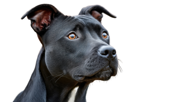 Black Pitbull Portrait: A close-up portrait of a black pitbull with captivating eyes and a serious expression. The dog stares intently at something off-camera.
