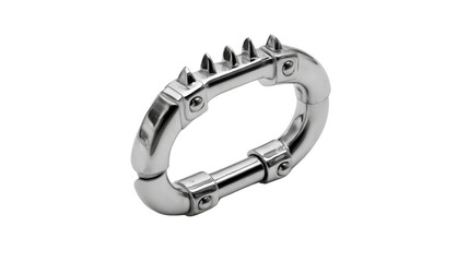 Steel carabiner : A close-up shot of a strong, steel carabiner, its metallic gleam reflecting the meticulous design, perfect for securing gear in any environment.