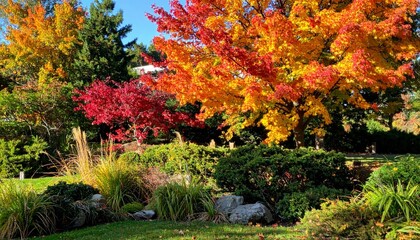 Vibrant Autumn Foliage with Colorful Trees and Lush Greenery